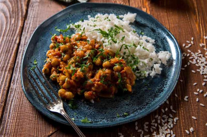 Receta de verduras al curry con arroz bastami
