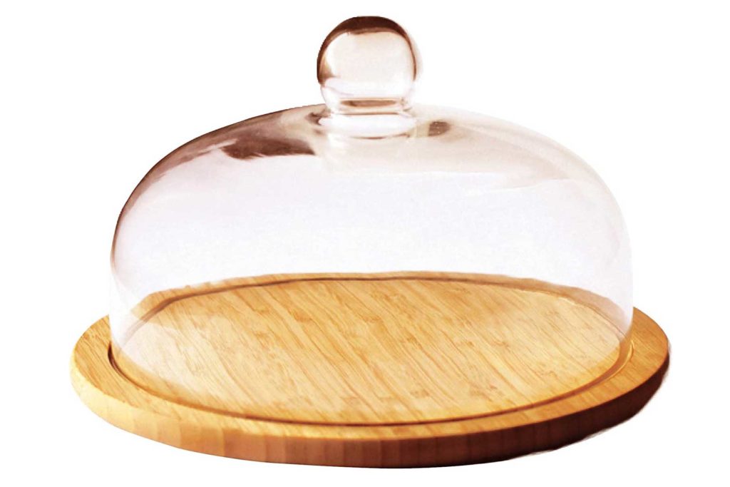 Quesera con base de madera y tapa de cristal